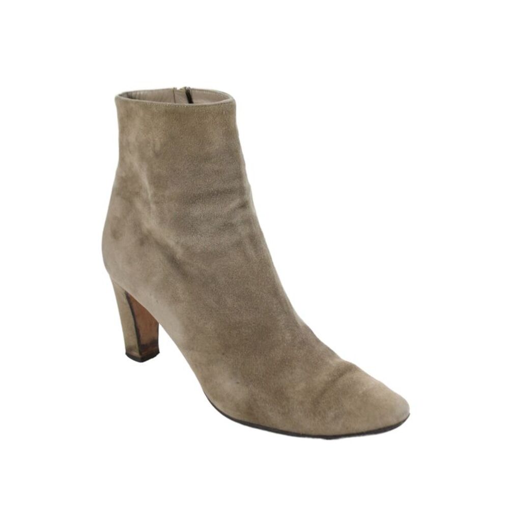 Manolo Blahnik Womens Suede Zip Up Ankle Boots Taupe Beige Size 37.5 7.5